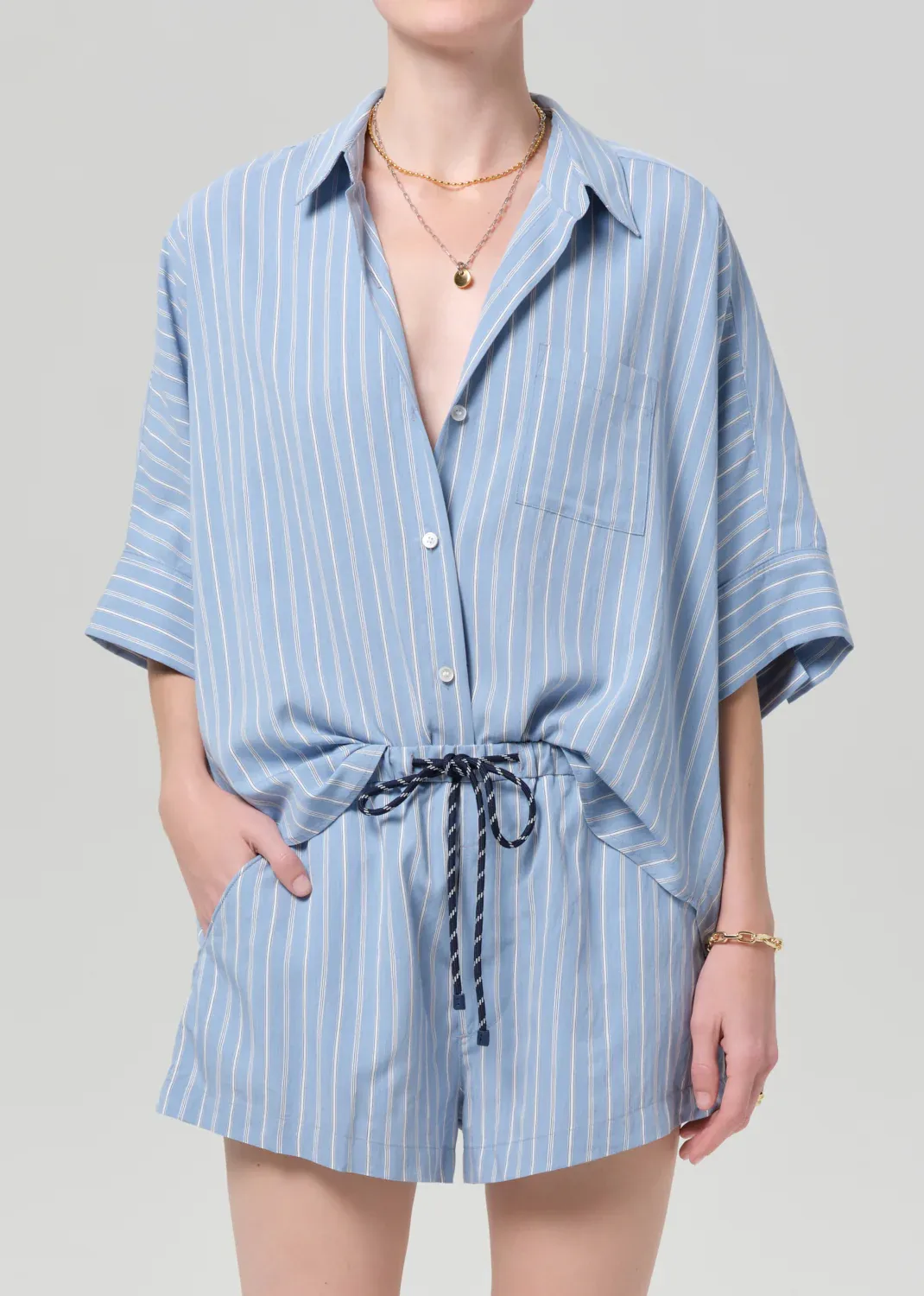 Citizens of Humanity Claire Origami Shirt in Capri Stripe