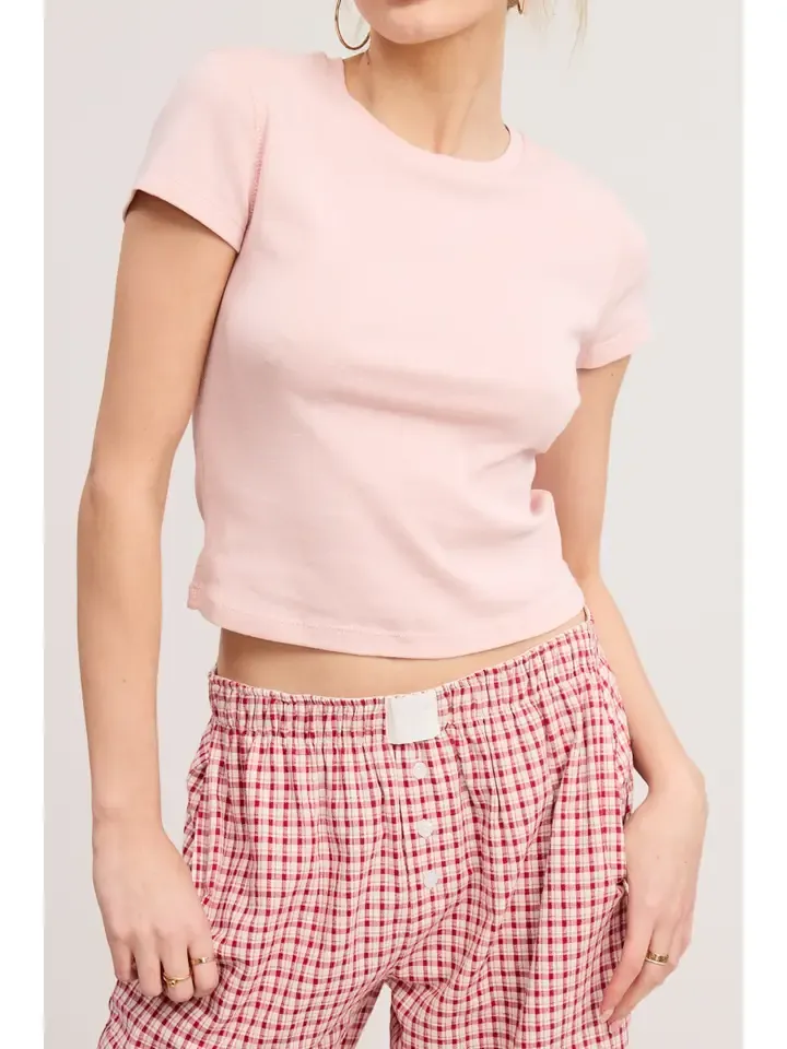 Mimosa Basic Short Sleeve Baby Tee in Baby Pink Mimosa Basic Short Sleeve Baby Tee in Baby Pink