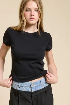 Mimosa Basic Short Sleeve Baby Tee in Black Mimosa Basic Short Sleeve Baby Tee in Black