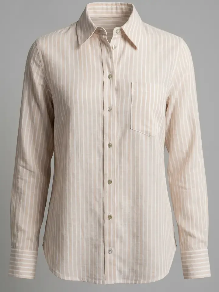 Urban Daizy Coastal Striped Linen-Blend Button Down Shirt in Sand