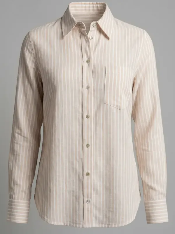 Urban Daizy Coastal Striped Linen-Blend Button Down Shirt in Sand