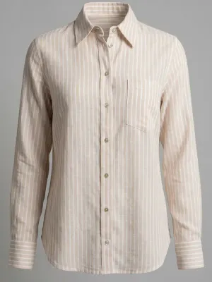 Urban Daizy Coastal Striped Linen-Blend Button Down Shirt in Sand Urban Daizy Coastal Striped Linen-Blend Button Down Shirt in Sand