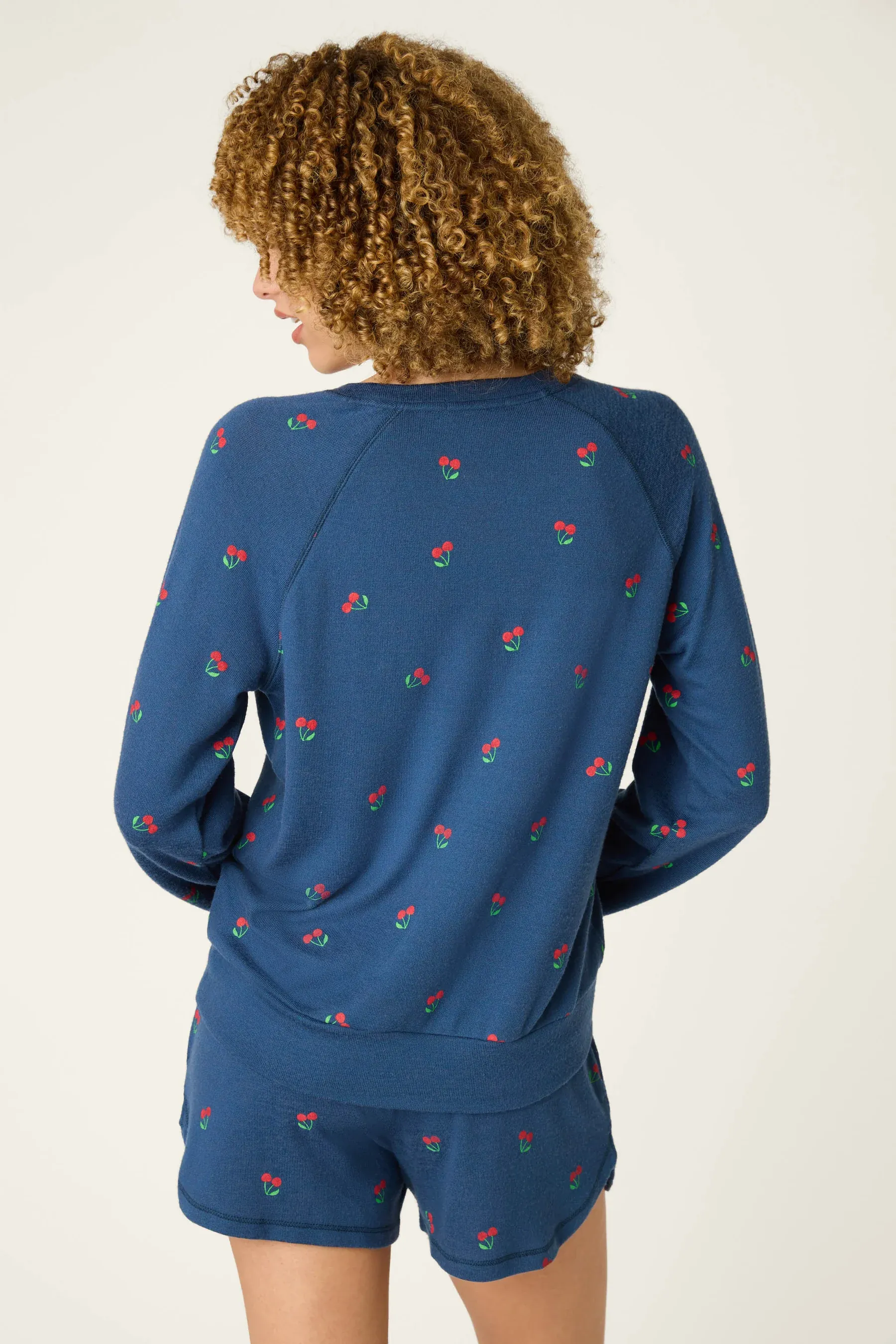 PJ Salvage Star Spangled Cherry Print Long Sleeve 2pc PJ Set in True Navy