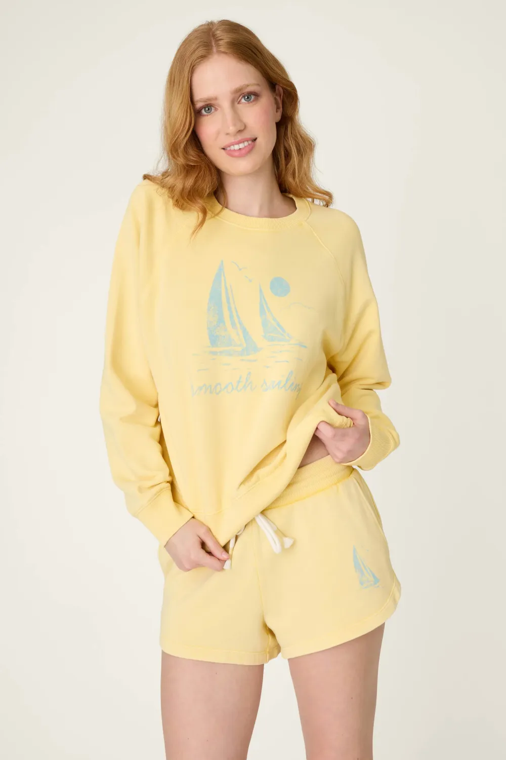 PJ Salvage Meet Me By The Sea Smooth Sailing Sweatshirt in Sunshine