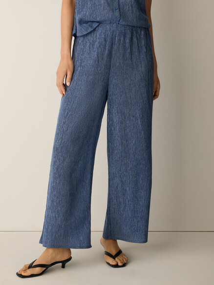 Eileen Fisher Woven Plisse Wide-Leg Pant in Cornflower