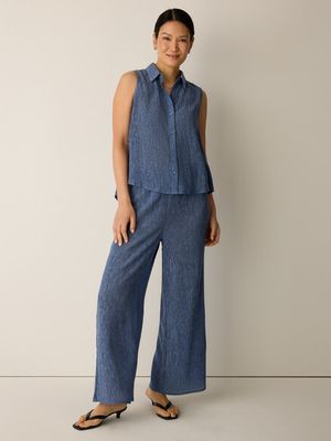 Eileen Fisher Woven Plisse Wide-Leg Pant in Cornflower Eileen Fisher Woven Plisse Wide-Leg Pant in Cornflower