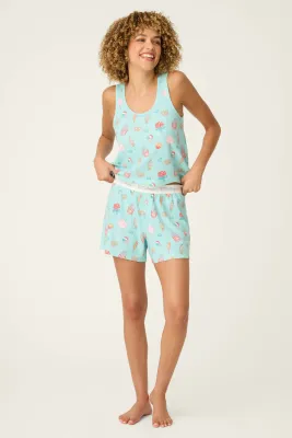 PJ Salvage Boyfriend Boxer Boardwalk Bites PJ Shorts Set in Oasis Blue PJ Salvage Boyfriend Boxer Boardwalk Bites PJ Shorts Set in Oasis Blue