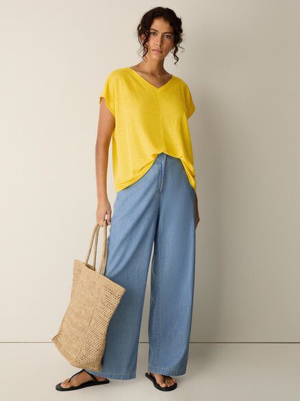 Eileen Fisher Organic Linen Jersey V-Neck Tee in Soleil