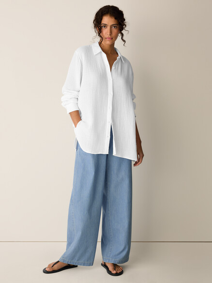 Eileen Fisher Organic Cotton Lofty Gauze Classic Collar Shirt in White