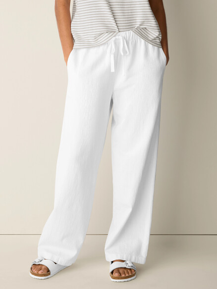 Eileen Fisher Slubby Organic Cotton Linen Full Length Straight Pant in White