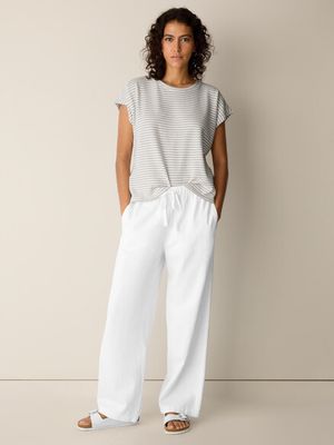 Eileen Fisher Slubby Organic Cotton Linen Full Length Straight Pant in White