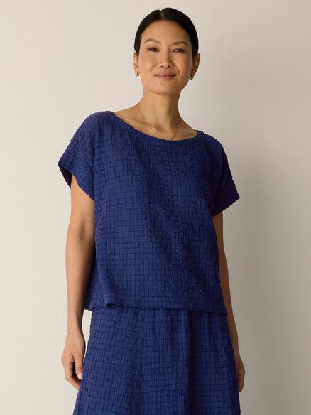 Eileen Fisher Organic Cotton Voile Box Square Top in Deep Dive Eileen Fisher Organic Cotton Voile Box Square Top in Deep Dive