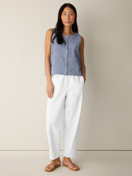 Eileen Fisher Organic Cotton Pucker Check Vest in Light Dive