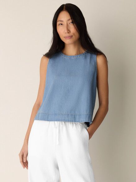 Eileen Fisher Lightweight Organic Cotton Denim Shell in Light Wash