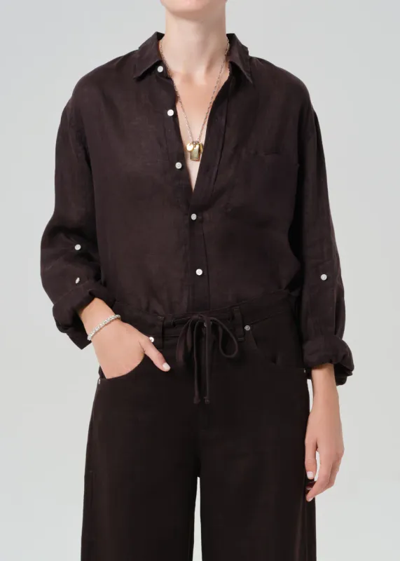 Citizens of Humanity Kayla Shrunken Linen Shirt in Chocolate Citizens of Humanity Kayla Shrunken Linen Shirt in Chocolate