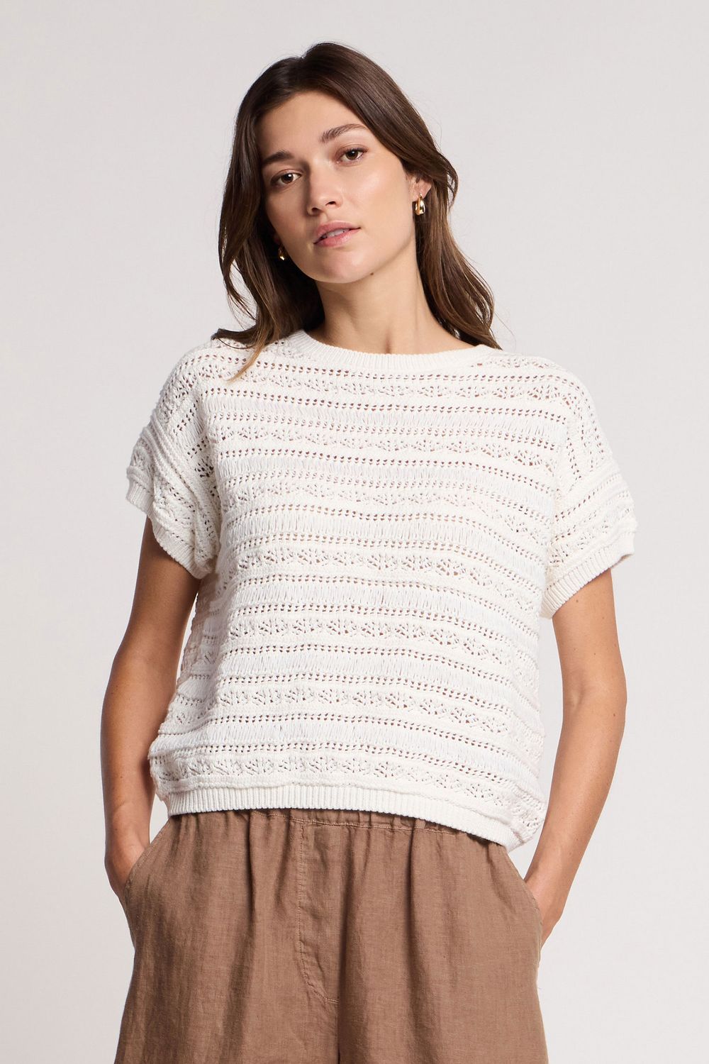 Velvet Blossom Cotton Crochet Stitch Top in White Velvet Blossom Cotton Crochet Stitch Top in White