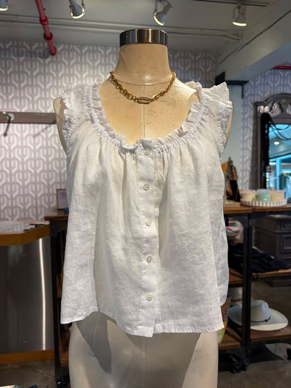 Velvet Tana Woven Linen Top in White Velvet Tana Woven Linen Top in White