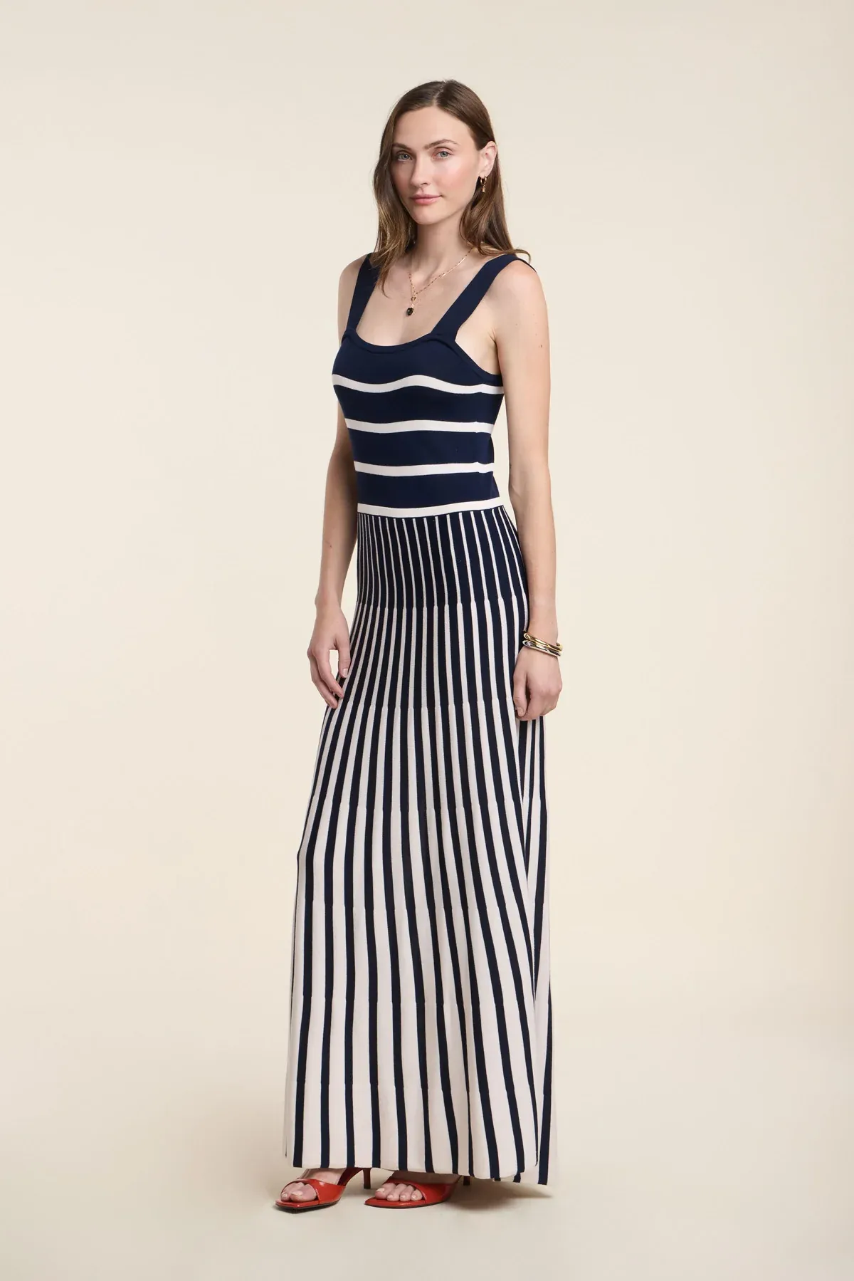 Velvet Aveline Milano Stripe Dress in Navy