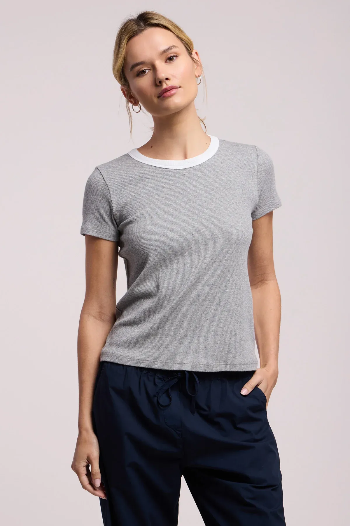Velvet Miley Modal Rib Top in Heather Grey/White