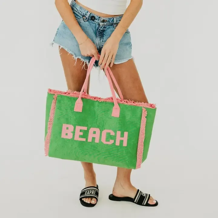 Pretty Simple Hanalei Terry Cloth Beach Tote in Green Pretty Simple Hanalei Terry Cloth Beach Tote in Green