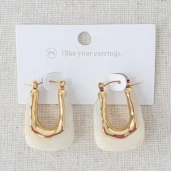 Pretty Simple Cha-Cha Resin Hoops (Waterproof) in Gold/White