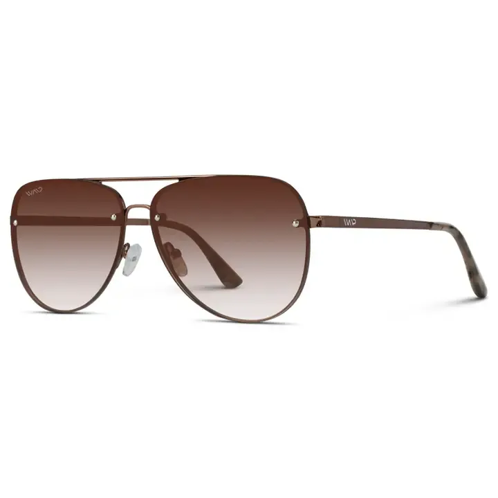 WMP Jade Oversized Aviator Sunglasses in Metallic Brown/Ombre Brown Lens