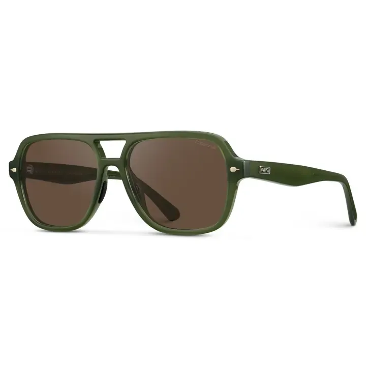 WMP Rally Double-Bridge Aviator Sunglasses in Olive Green/Brown Lens WMP Rally Double-Bridge Aviator Sunglasses in Olive Green/Brown Lens