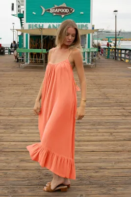 PJ Salvage Sea You in Capri Dress in Hot Coral