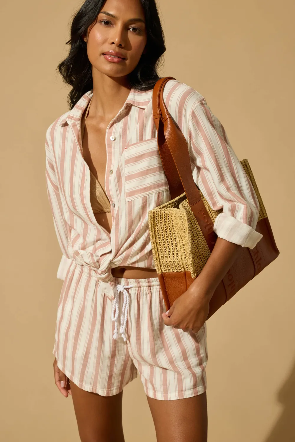 PJ Salvage Breeze By The Sea Stripe Shirt in Suntan PJ Salvage Breeze By The Sea Stripe Shirt in Suntan