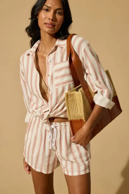 PJ Salvage Breeze By The Sea Stripe Shirt in Suntan PJ Salvage Breeze By The Sea Stripe Shirt in Suntan