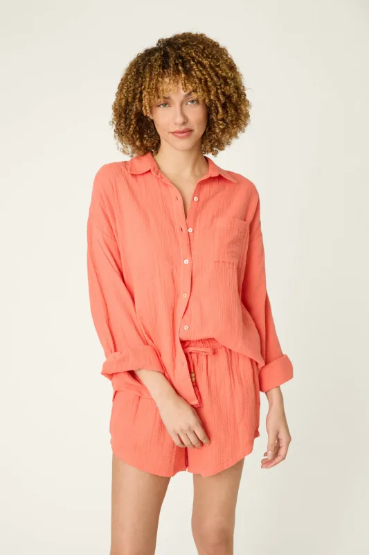 PJ Salvage Sea You In Capri Long Sleeve Top in Hot Coral PJ Salvage Sea You In Capri Long Sleeve Top in Hot Coral