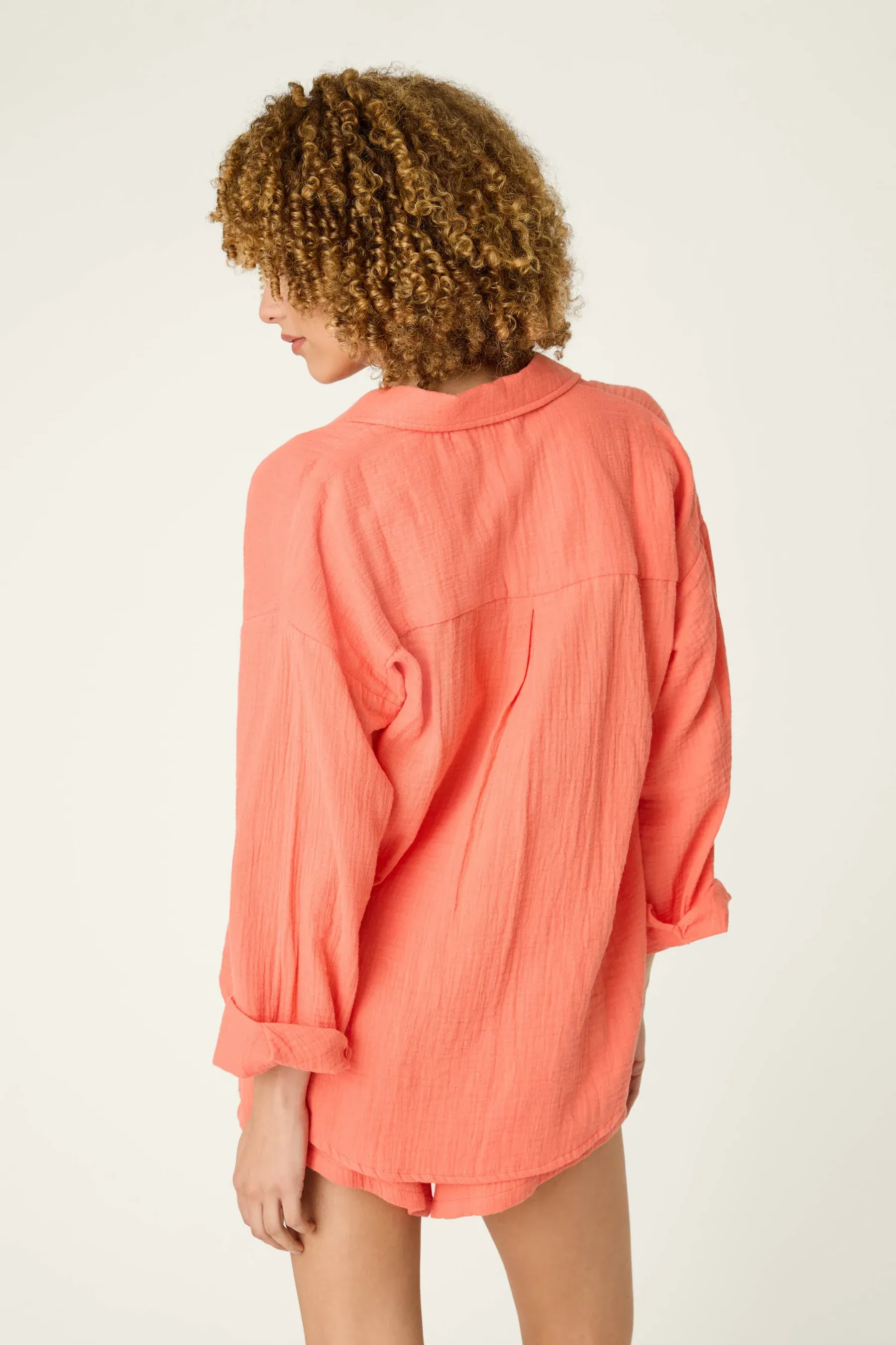 PJ Salvage Sea You In Capri Long Sleeve Top in Hot Coral