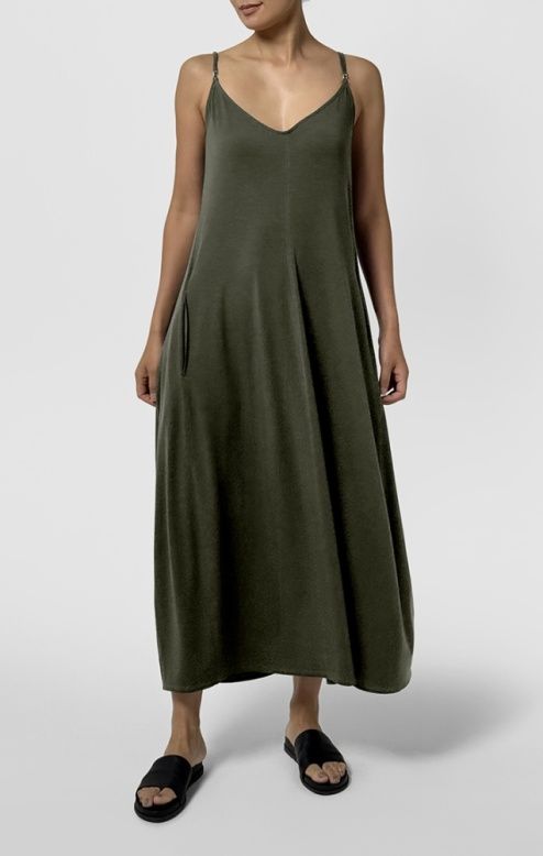 Eileen Fisher Fine Stretch Jersey Knit Lantern Cami Dress in Seaweed