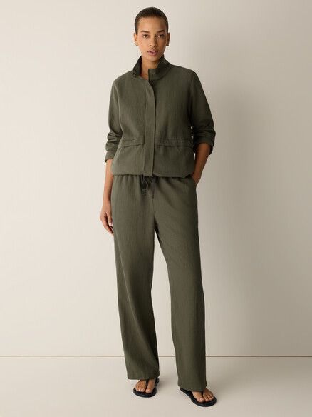 Eileen Fisher Slubby Organic Cotton Linen Straight Pant in Olive Eileen Fisher Slubby Organic Cotton Linen Straight Pant in Olive
