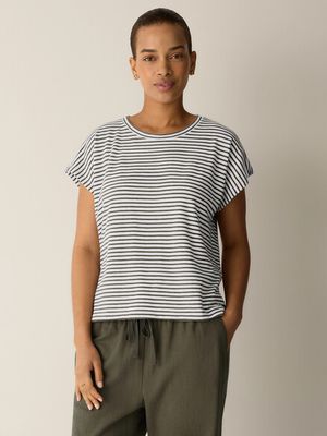 Eileen Fisher Striped Organic Cotton Slub Crewneck Top in Olive Eileen Fisher Striped Organic Cotton Slub Crewneck Top in Olive