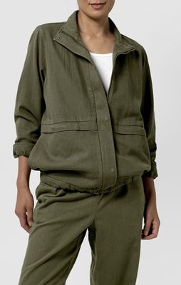 Eileen Fisher Slubby Organic Cotton Linen Zip-Up Jacket in Olive Eileen Fisher Slubby Organic Cotton Linen Zip-Up Jacket in Olive