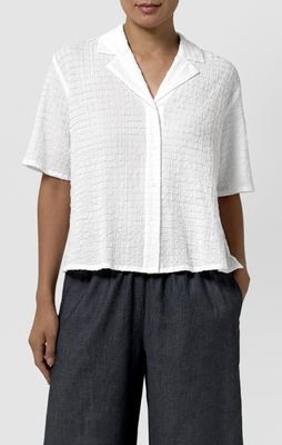 Eileen Fisher Organic Cotton Voile Notch Collar Elbow Sleeve Shirt in White Eileen Fisher Organic Cotton Voile Notch Collar Elbow Sleeve Shirt in White