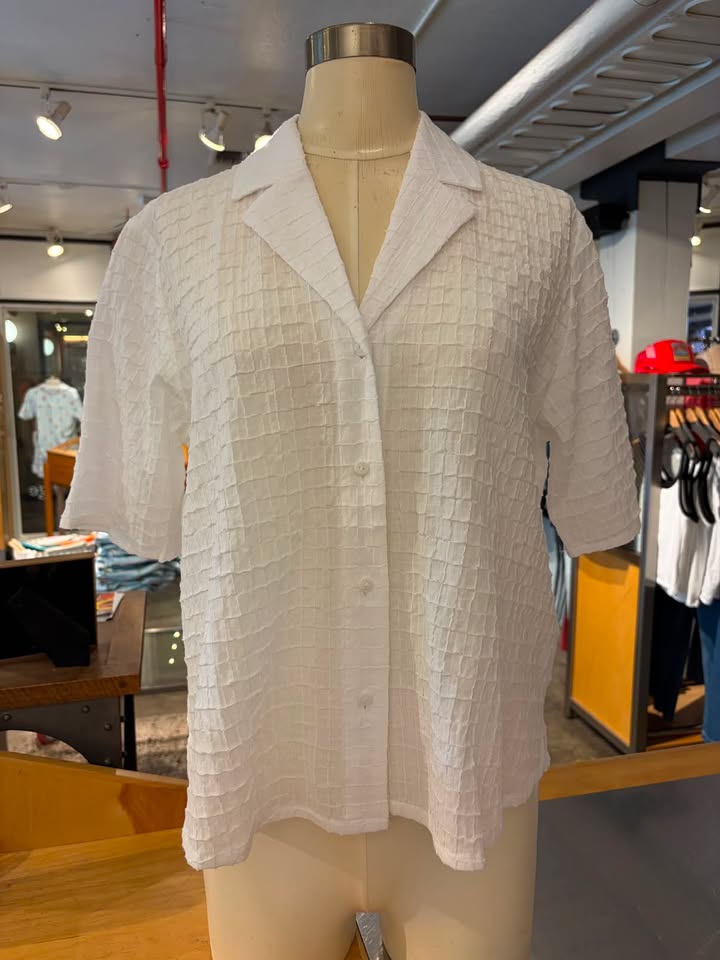 Eileen Fisher Organic Cotton Voile Notch Collar Elbow Sleeve Shirt in White