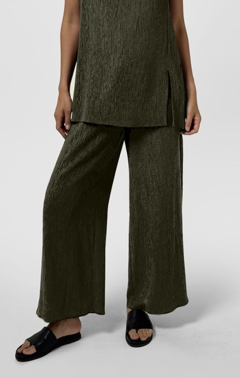 Eileen Fisher Woven Plisse Wide Ankle Pant in Seaweed Eileen Fisher Woven Plisse Wide Ankle Pant in Seaweed