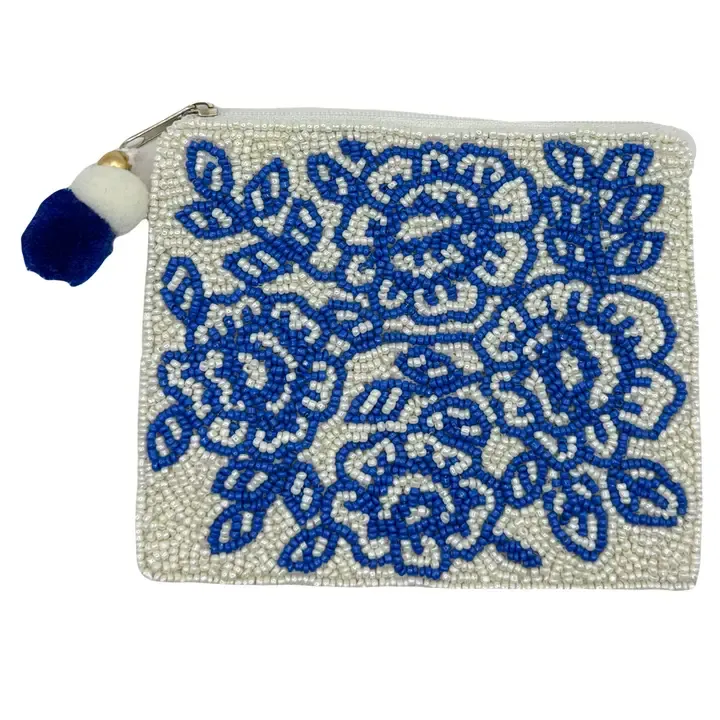 Pizzazz, Inc. Blue Floral Beaded Coin Pouch Pizzazz, Inc. Blue Floral Beaded Coin Pouch