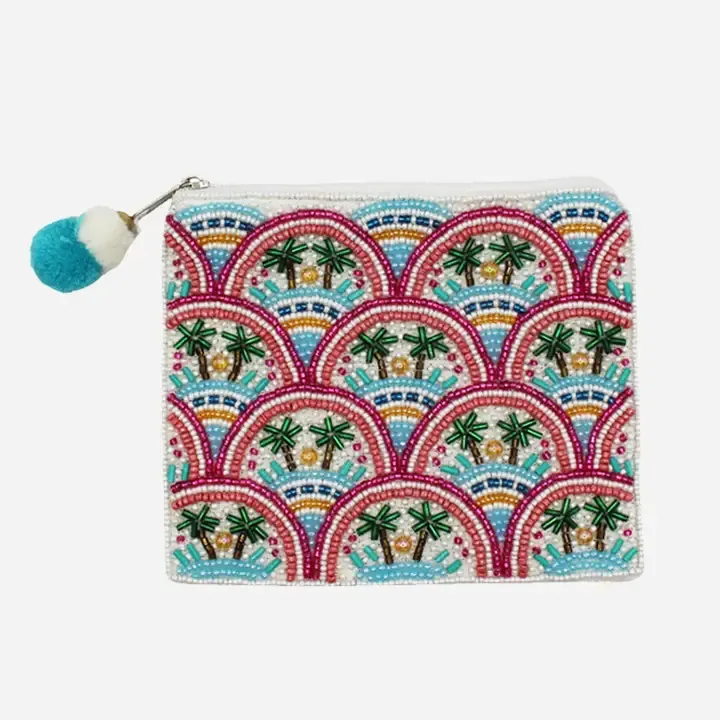 Pizzazz, Inc. Palms Beaded Coin Pouch Pizzazz, Inc. Palms Beaded Coin Pouch