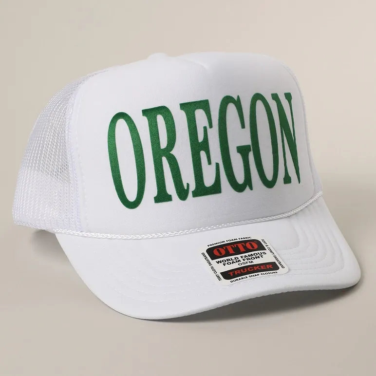 Fashion City Oregon Trucker Hat in White Fashion City Oregon Trucker Hat in White