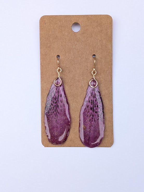 JM Studios Handmade Flower Petal Earrings in Purple Sparkle- #9