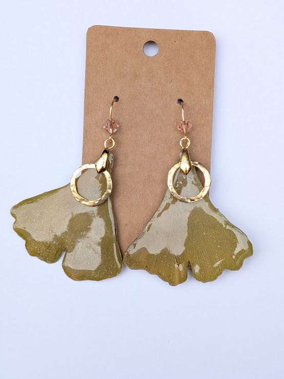 JM Studios Handmade Flower Petal Earrings in Green Gold - #8