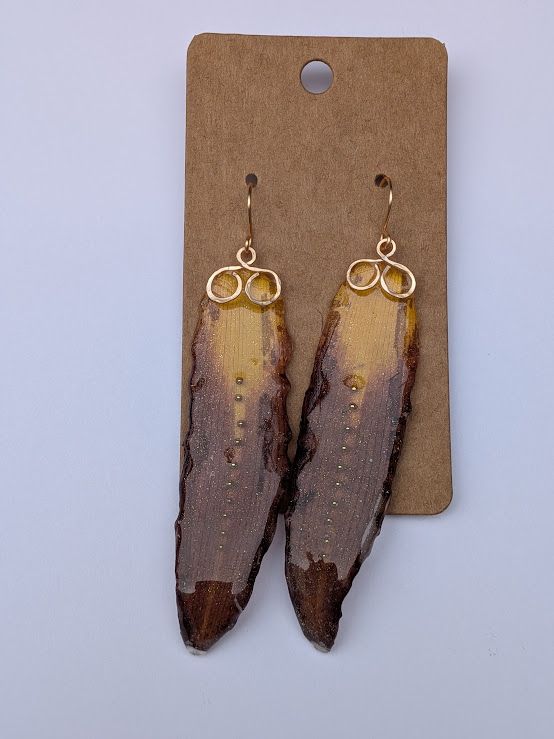 JM Studios Handmade Flower Petal Earrings in Ochre & Brown - #15
