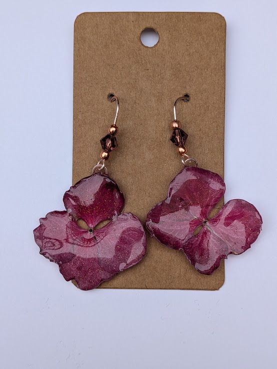 JM Studios Handmade Flower Petal Earrings in Magenta Sparkle- #14
