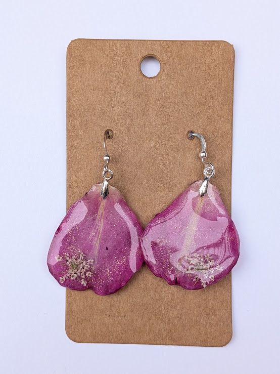 JM Studios Handmade Flower Petal Earrings in Pink- #11