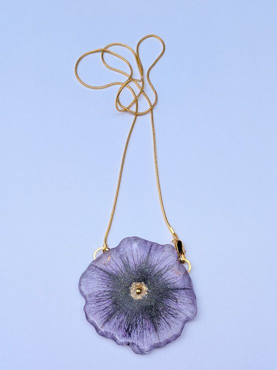 JM Studios Handmade Flower Petal Necklace in Purple & Gold - #18