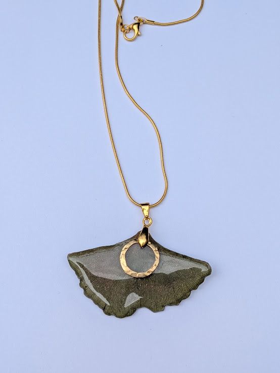 JM Studios Handmade Flower Petal Necklace in Green & Gold - #15 JM Studios Handmade Flower Petal Necklace in Green & Gold - #15