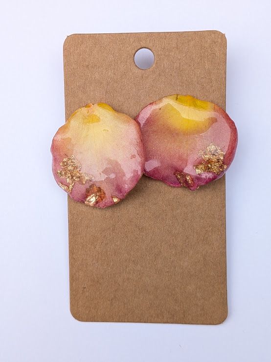 JM Studios Handmade Flower Petal Earrings in Rose & Gold - #17
